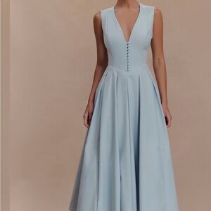Meshki Light Blue V-Neck Midi Dress
